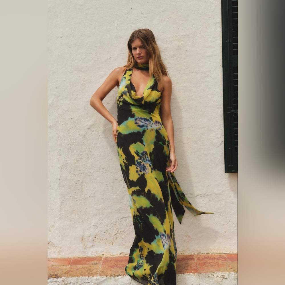 ZARA FOULARD PRINT LONG DRESS SIZE XS - Picture 2 of 12